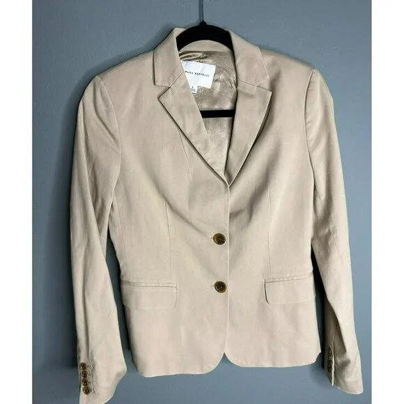 VTG Y2K Banana Republic Women's 6 Tan Two Button Twill Collared Blazer - Picture 1 of 8